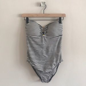 Black and white striped one piece swim suit